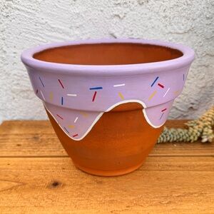 Hand-Painted Donut Sprinkle Terracotta Planter For Graden  – Lavender